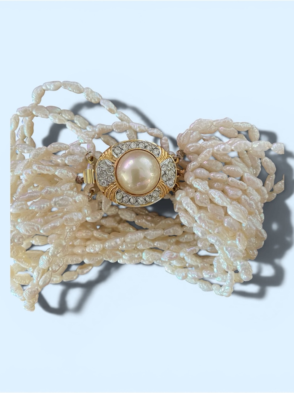 Multi-Strand Cream Pearl Bracelet with Gold Clasp - Picture 2 of 3